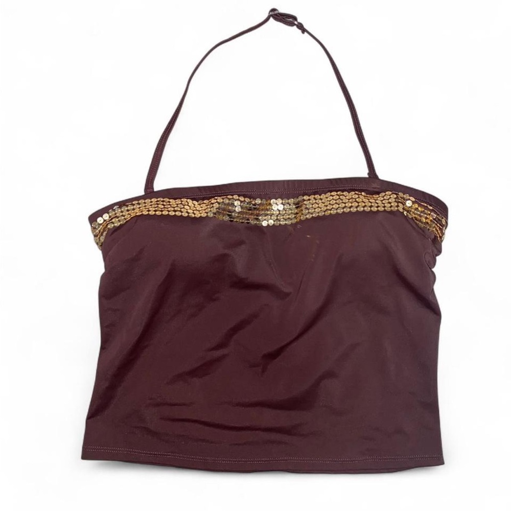 Brown Swim Top With Gold Sequins - Picture 1 of 8